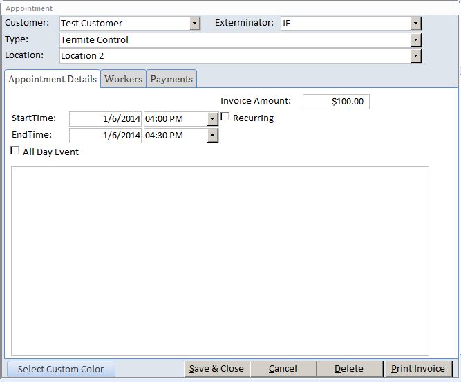 Pest Exterminator Appointment Tracking Template Outlook Style | Appointment Tracking Database